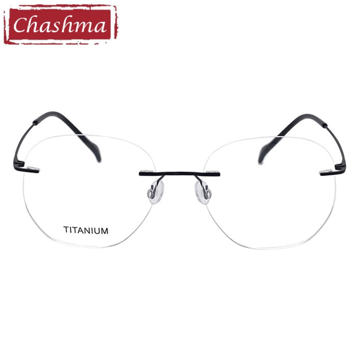Unisex Round Rimless Titanium Frame Eyeglasses 5010 Rimless Chashma Black  