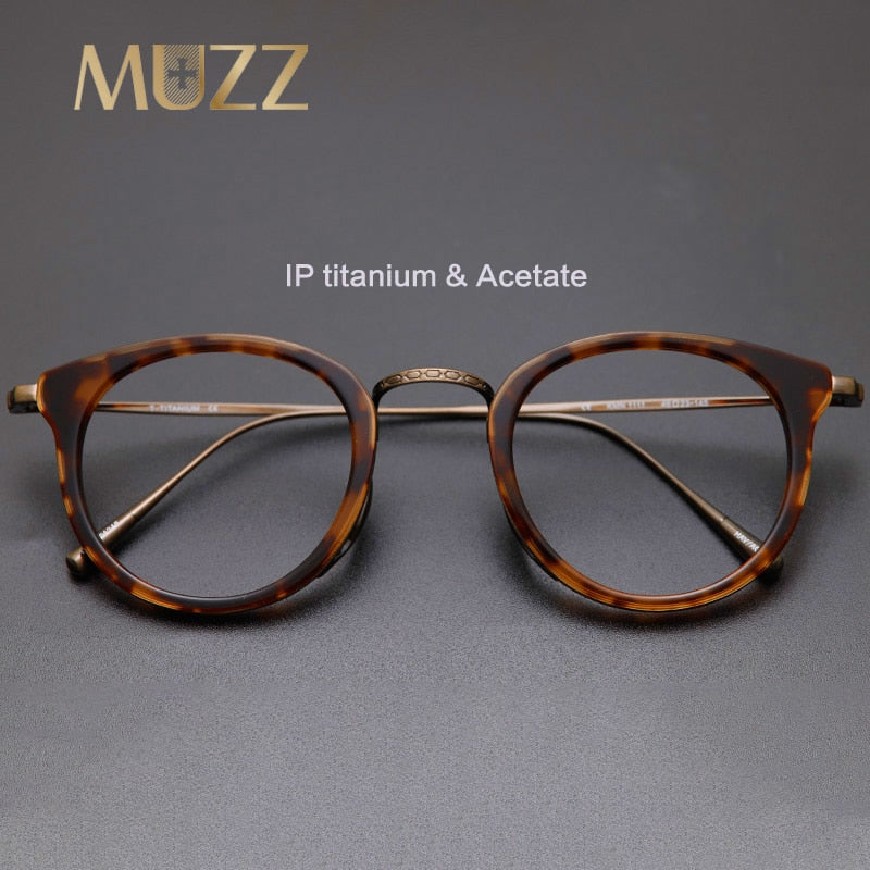 Muzz Men's Full Rim Round Titanium Acetate Frame Eyeglasses 1112 Full Rim Muzz   