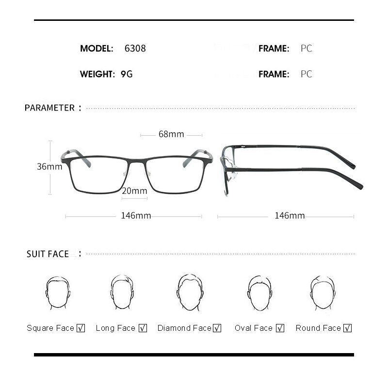 Hdcrafter Men's Full Rim Square Alloy Frame Eyeglasses P6308 Full Rim Hdcrafter Eyeglasses   
