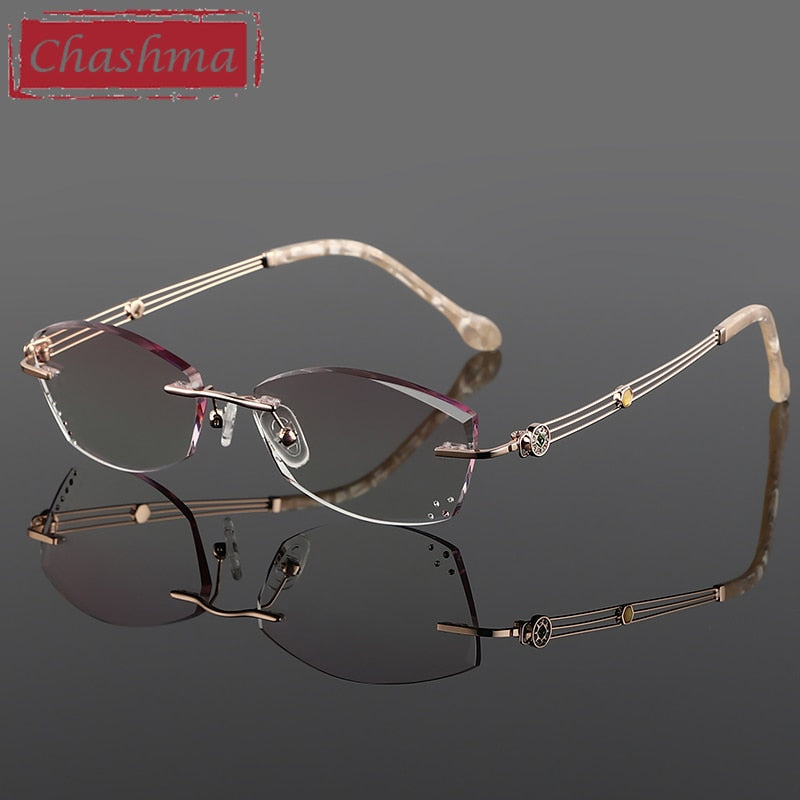 Women's Diamond Cut Rimless Titanium Frame Eyeglasses 52008 Rimless Chashma Default Title  