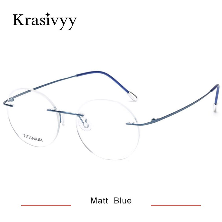 Krasivyy Unisex Rimless Round Titanium Eyeglasses Kr16012 Rimless Krasivyy Matt Blue  