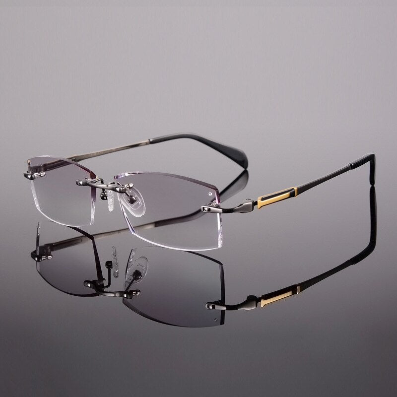 Reven Jate Titanium Rimless Diamond Cutting Man Glasses Frame Eyeglasses Men Eyewear 9001 Rimless Reven Jate grey  