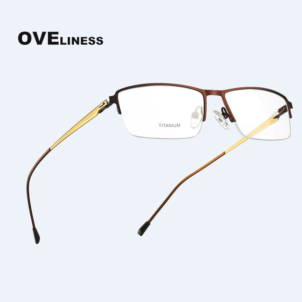 Oveliness Men's Semi Rim Square Screwless Titanium Alloy Eyeglasses Semi Rim Oveliness   