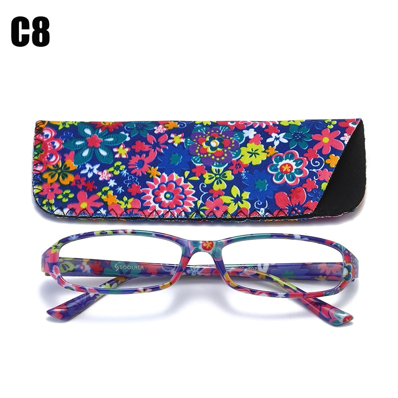 Soolala Printed Reading Glasses W/ Matching Pouch Spring Hinge Rectangular Glasses With Cases +1.0 1.5 1.75 To 4.0 Reading Glasses SOOLALA C8 +100 