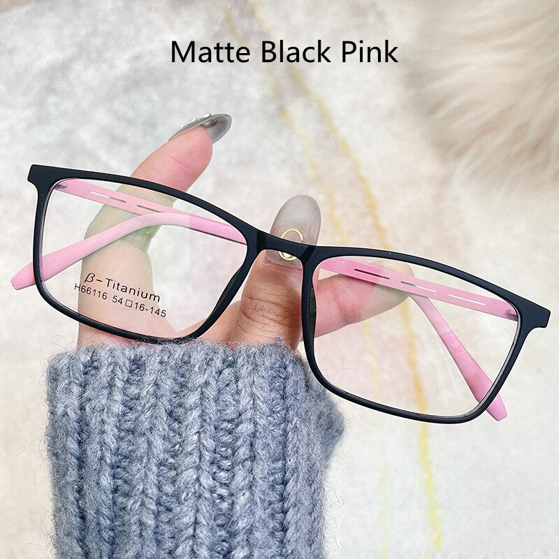 KatKani Unisex Full Rim Rubber β Titanium Frame Eyeglasses H66116 Full Rim KatKani Eyeglasses Matte Black Pink  