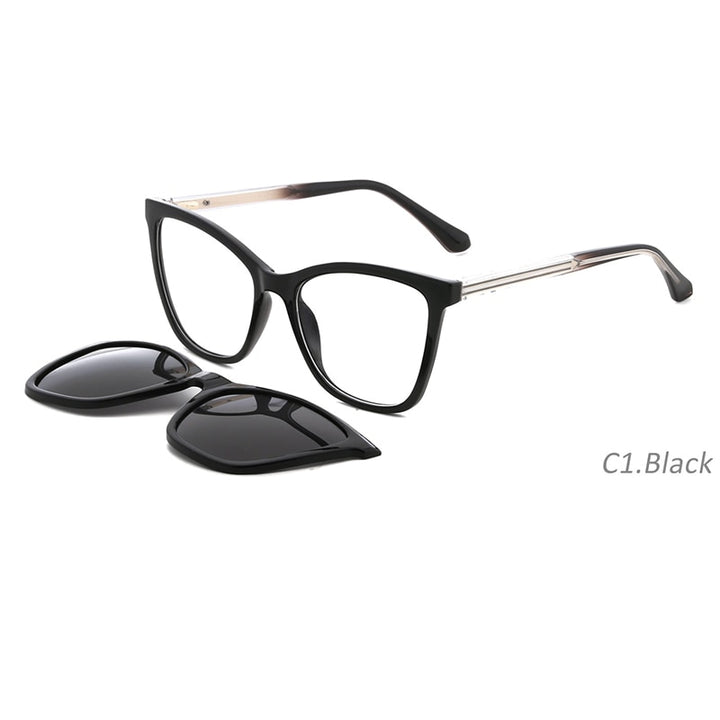 Kansept Unisex Full Rim Square Acetate Titanium Frame Eyeglasses Magnetic Polarized Clip On Sunglasses Fn3006 Clip On Sunglasses Kansept FN3006C1  