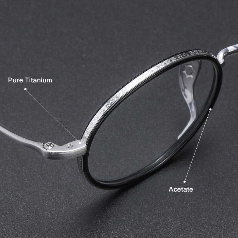 Muzz Men's Full Rim Round Titanium Acetate Frame Eyeglasses M70705 Full Rim Muzz   