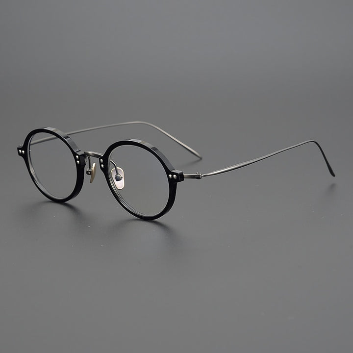 Gatenac Unisex Full Rim Round Acetate Titanium Frame Eyeglasses Gxyj329 Full Rim Gatenac   