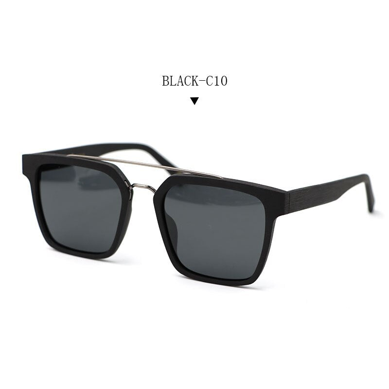 Hdcrafter Men's Full Rim Double Bridge Square Frame Polarized Wood Sunglasses Ps7050 Sunglasses HdCrafter Sunglasses Black-C10  