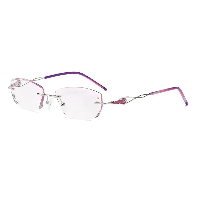 Zirosat 2378 Women's Eyeglasses Rimless Gold Glasses - purple diamond cut