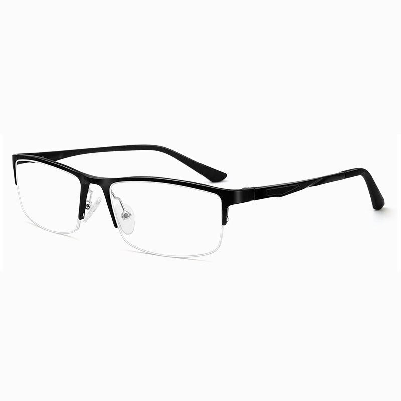 Hotochki Unisex Semi Rim Square Aluminum Magnesium Alloy Eyeglasses Semi Rim Hotochki Black  