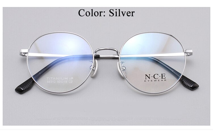 Unisex Round Full Rim Titanium Frame Eyeglasses Sc88312 Full Rim Bclear silver  