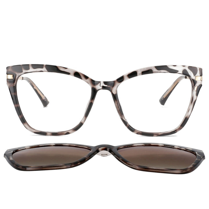 CCSpace Unisex Full Rim Square Cat Eye Tr 90 Titanium Frame Eyeglasses Clip On Sunglasses 53684 Clip On Sunglasses CCspace Leopard  