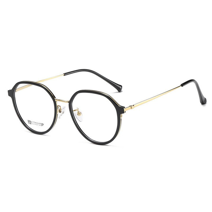 Hotochski Unisex Full Rim Round Beta Titanium Frame Eyeglasses 7012 Full Rim Hotochki Black Gold  