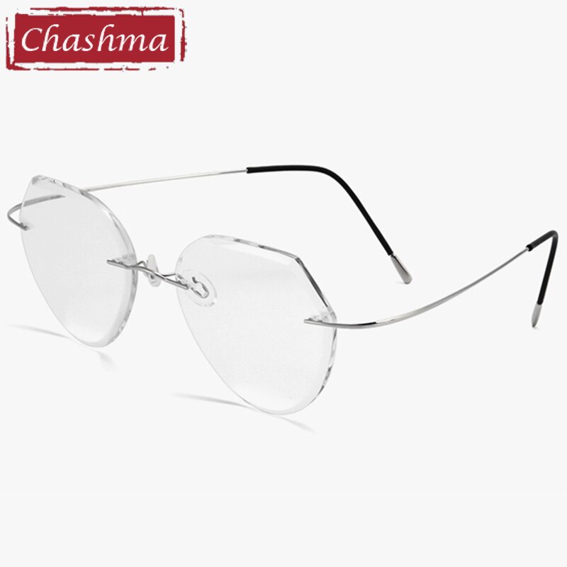 Unisex Rimless Diamond Cut Titanium Frame Tinted Lens Eyeglasses 8018 Rimless Chashma Silver Transparent  