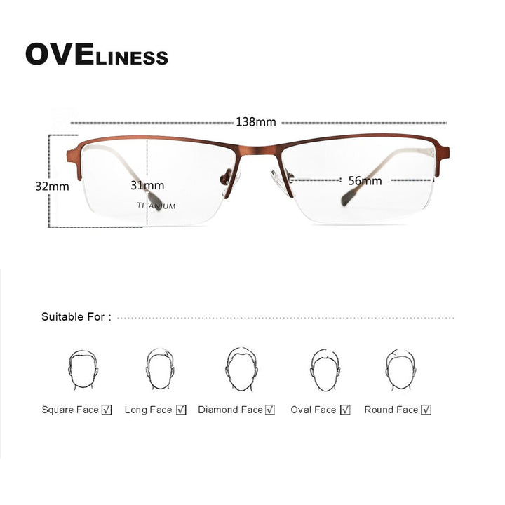 Oveliness Men's Semi Rim Square Screwless Titanium Alloy Eyeglasses Semi Rim Oveliness   