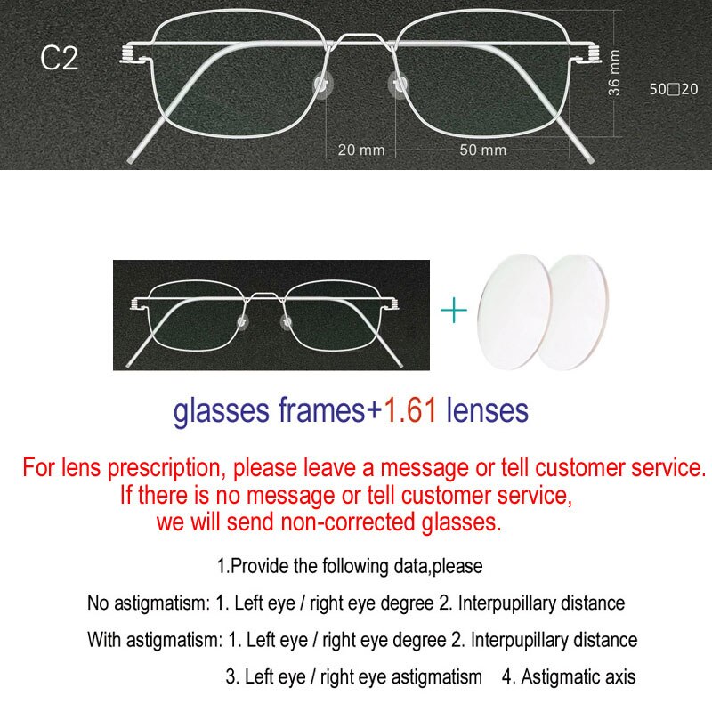 Yujo Unisex Full Rim Handcrafted Small/Large Square Stainless Steel Screwless Customized Eyeglasses With Lenses Full Rim Yujo C2 China 