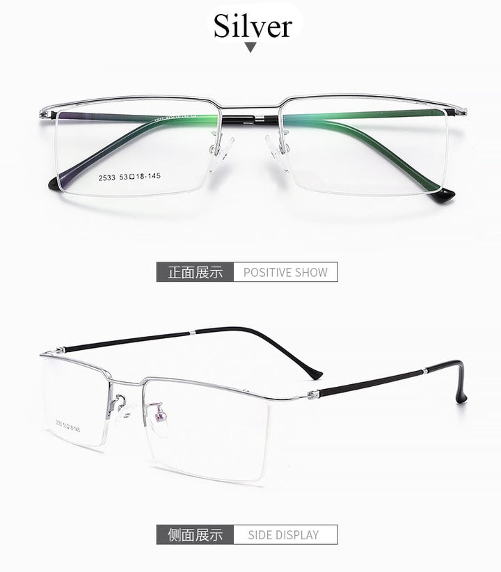 Men's Half Rim Slim Square Titanium Alloy Frame Eyeglasses Sc2533 Semi Rim Bclear   