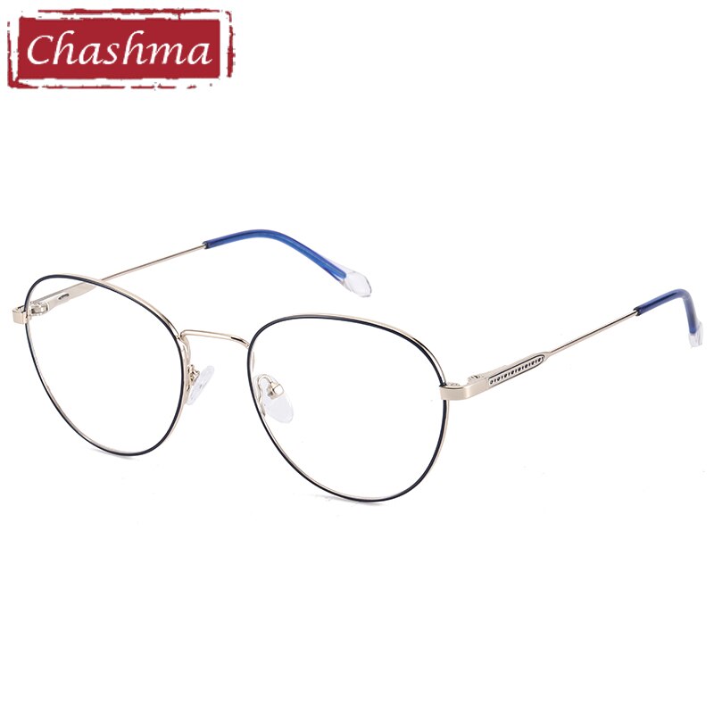Unisex Spring Hinge Oval Alloy Frame Eyeglasses 1041 Frame Chashma Silver Blue  