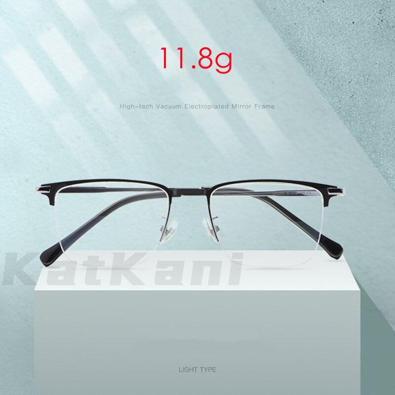 KatKani Men's Semi Rim Square Alloy Frame Eyeglasses T062505 Semi Rim KatKani Eyeglasses   