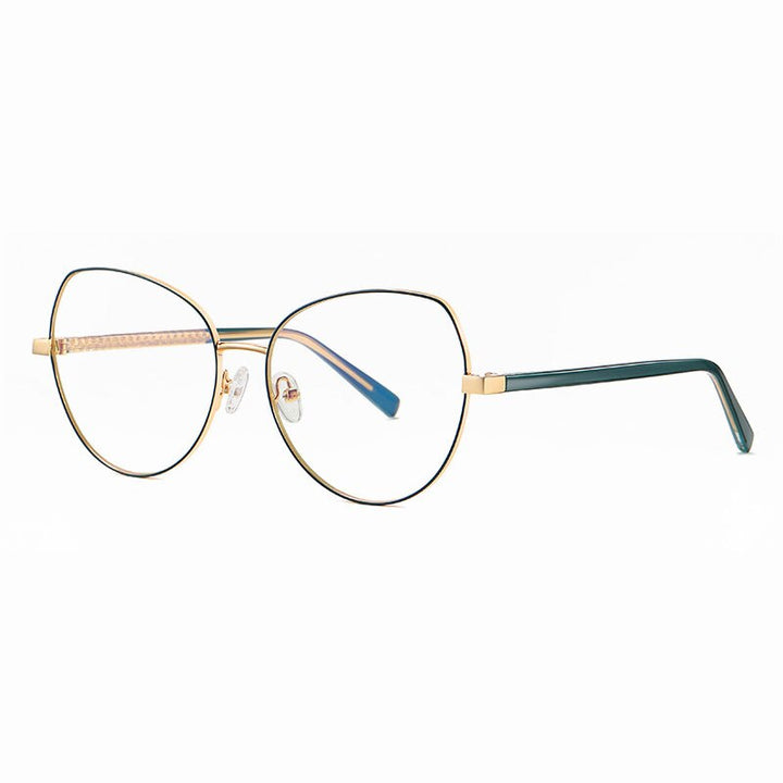 Hotony Women's Full Rim TR 90 Resin Alloy Round Frame Eyeglasses 3001 Full Rim Hotony Green Gold  