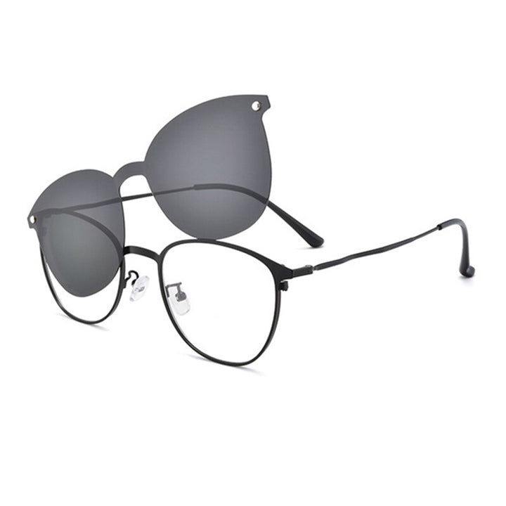 Hotochski Unisex Full Rim Titanium Oval Frame Eyeglasses With Polarized Clip On Sunglasses S94002 Clip On Sunglasses Hotochki black  