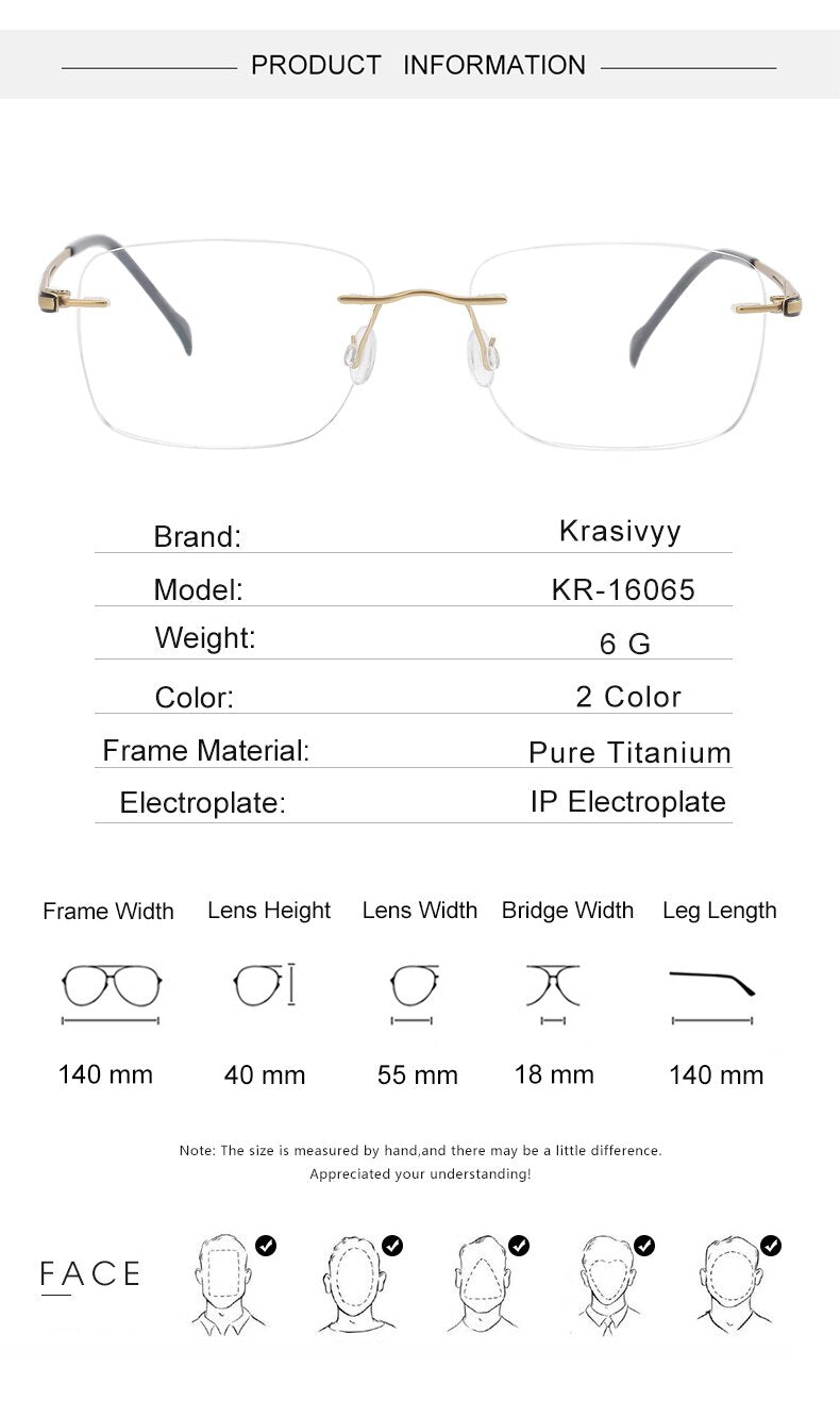 Krasivyy Unisex Rimless Square Titanium Eyeglasses Kr16065 Rimless Krasivyy   