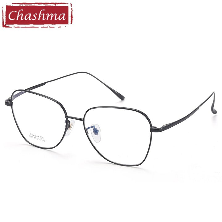 Women's Large Circular Titanium Frame Eyeglasses 8379 Frame Chashma Black  