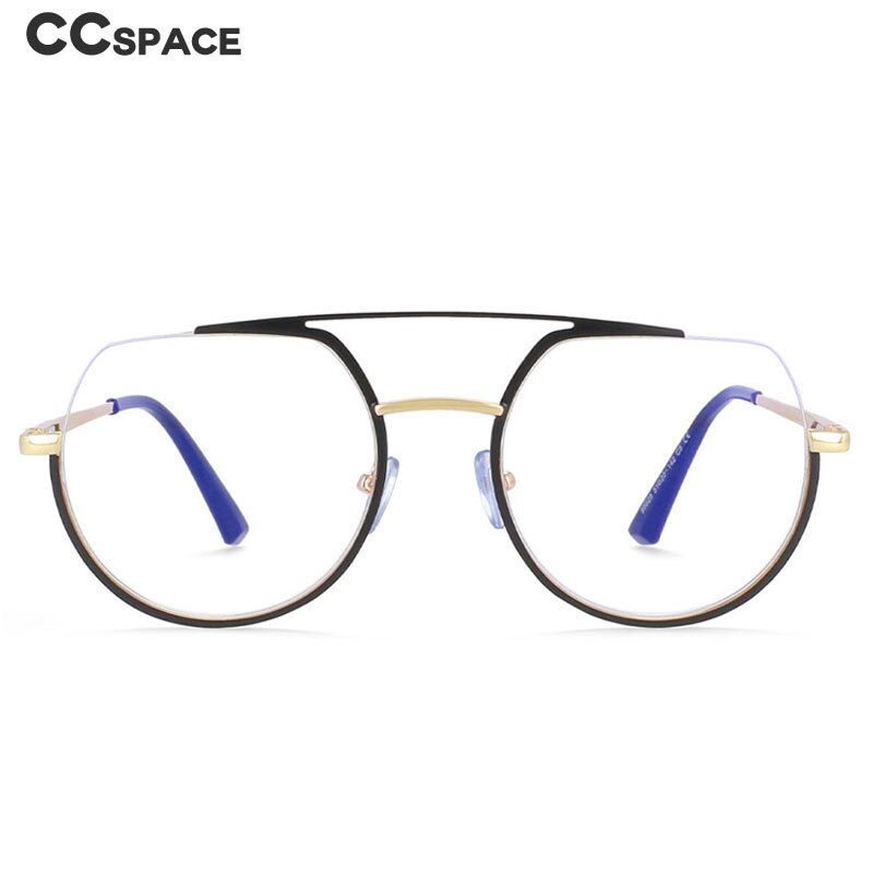 CCSpace Unisex Semi Rim Oversized Round Double Bridge Alloy Frame Eyeglasses 54071 Semi Rim CCspace   