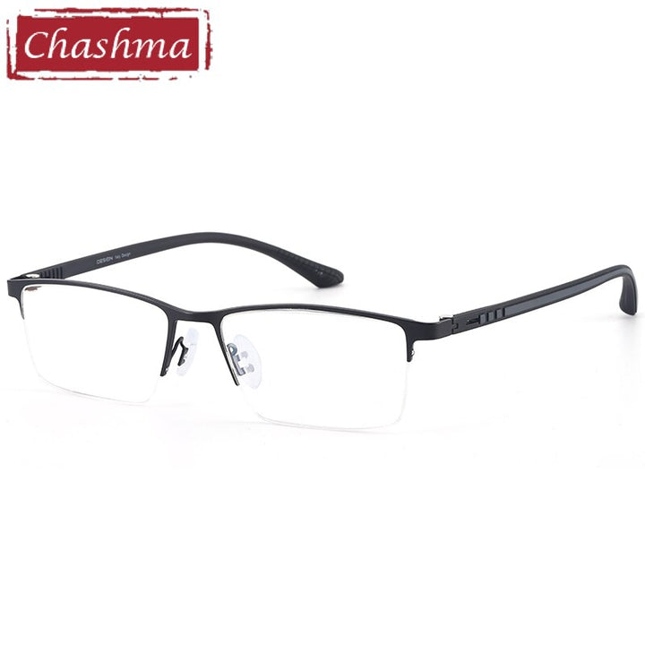 Chashma Ottica Men's Semi Rim Square Titanium Stainless Steel Eyeglasses 9387 Semi Rim Chashma Ottica Black  