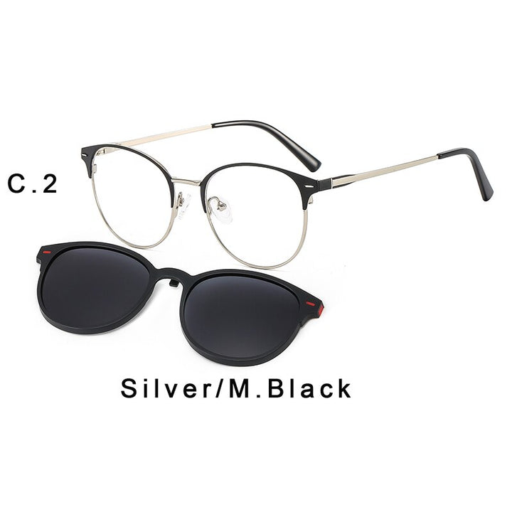 Kansept Women's Full Rim Round Alloy Frame Eyeglasses Magnetic Polarized Clip On Sunglasses T3520 Clip On Sunglasses Kansept T3520C2  