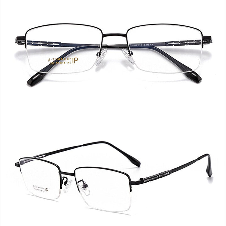 Yimaruili Men's Semi Rim β Titanium Frame Eyeglasses 1052 Semi Rim Yimaruili Eyeglasses Black China 