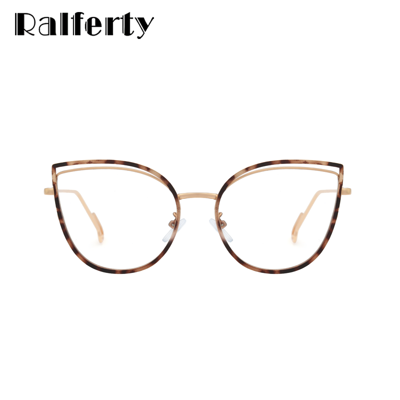 Ralferty Metallic Eyeglass Frame Women Computer Anti Blue Light Glasses Leopard Glasses Frame Anti Blue Ralferty   