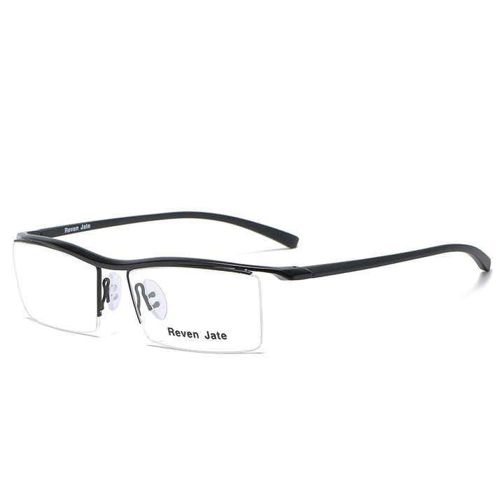 Reven Jate Browline Half Rim Alloy Metal Glasses Frame For Men Eyeglasses Eyewear Man Spectacles Frame Semi Rim Reven Jate black  