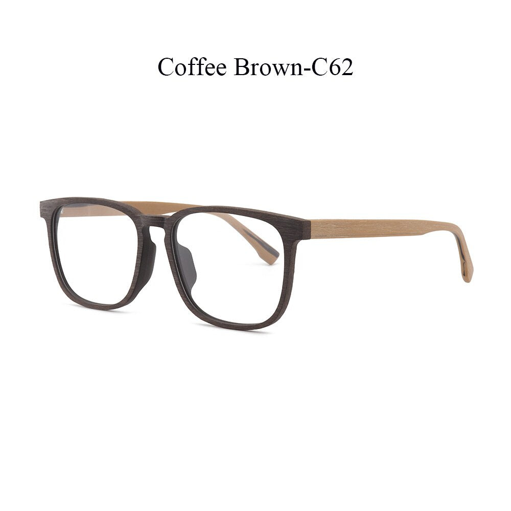 Hdcrafter Men's Full Rim Square Metal Wood Frame Eyeglasses P1688 Full Rim Hdcrafter Eyeglasses Coffee Brown-C62  