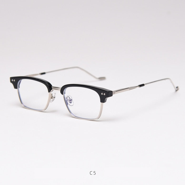 CCSpace Unisex Full Rim Square Tr 90 Titanium Frame Eyeglasses 49056 Full Rim CCspace C5silver-black  