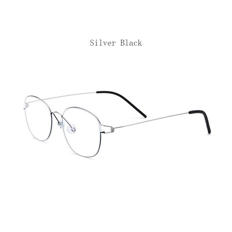 Hdcrafter Unisex Full Rim Round Titanium Screwless Frame Eyeglasses 28618 Full Rim Hdcrafter Eyeglasses Silver Black  