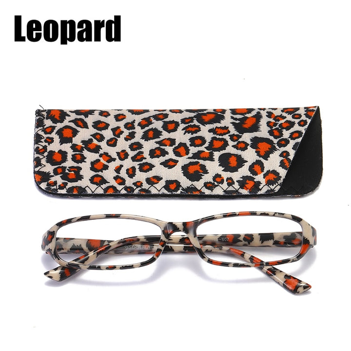 Soolala Printed Reading Glasses W/ Matching Pouch Spring Hinge Rectangular Glasses With Cases +1.0 1.5 1.75 To 4.0 Reading Glasses SOOLALA Leopard +100 