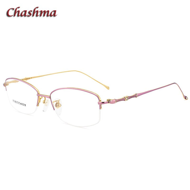 Chashma Ochki Women's  Semi Rim Oval Rectangle Titanium Eyeglasses 8331 Semi Rim Chashma Ochki Pink Gold  