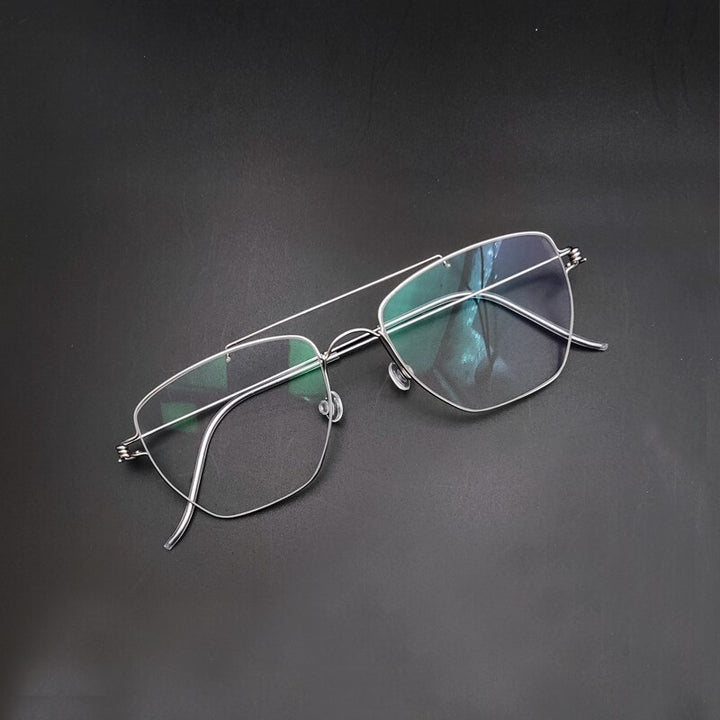 Unisex Handcrafted Stainless Steel Double Bridge Frame Eyeglasses Customizable Lenses Frame Yujo   