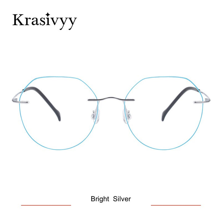 Krasivyy Women's Rimless Irregular Round Titanium Eyeglasses Ls08 Rimless Krasivyy Bright Silver  