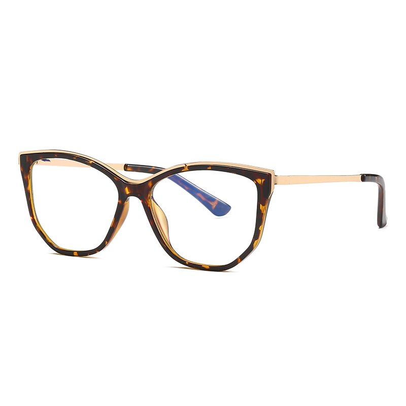 Hotochki Women's Full Rim Cat Eye Alloy Acetate Frame Eyeglasses 2048 Full Rim Hotochki Leopard  