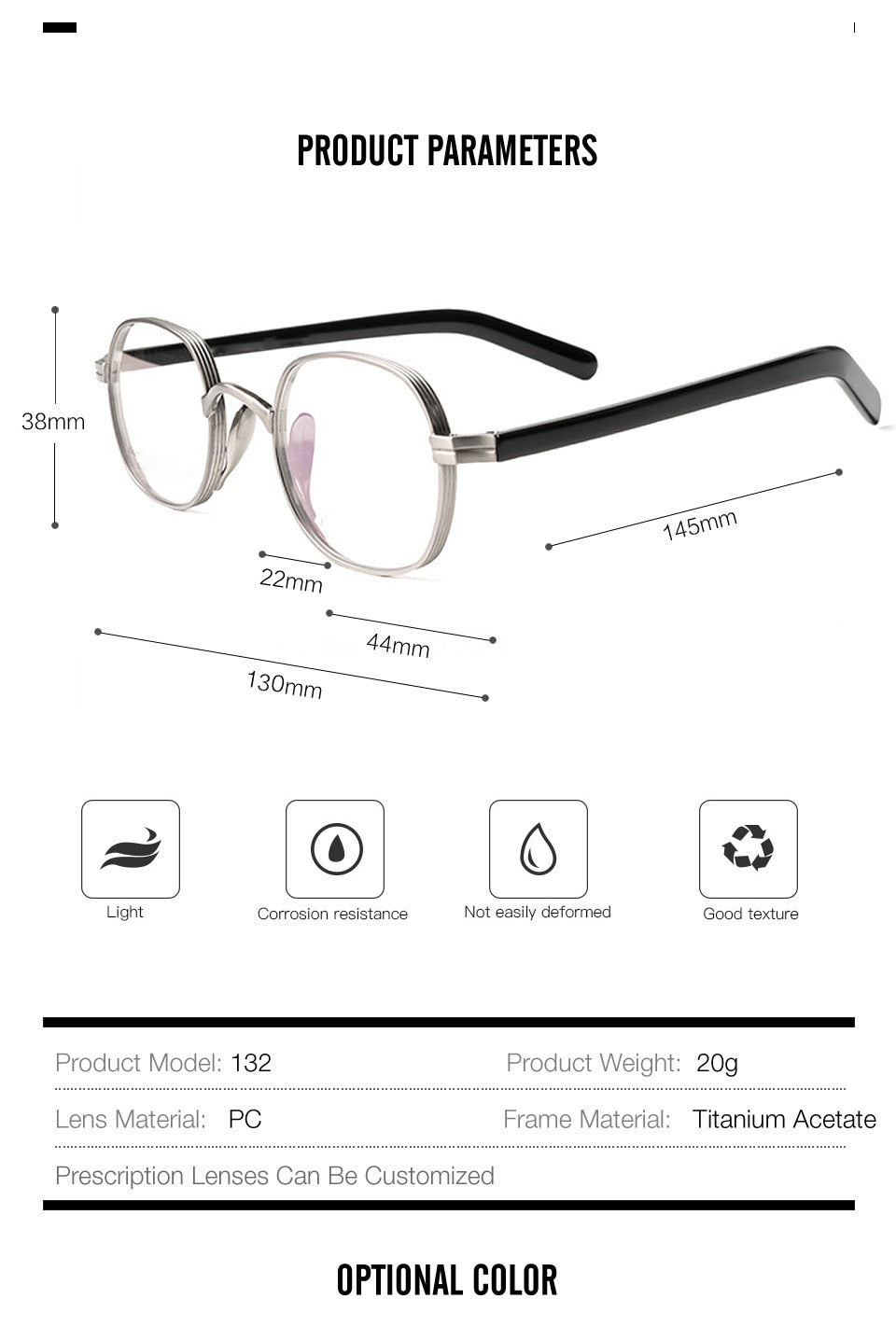 Muzz Men's Full Rim Square Titanium Acetate Frame Eyeglasses 10518ym Full Rim Muzz   