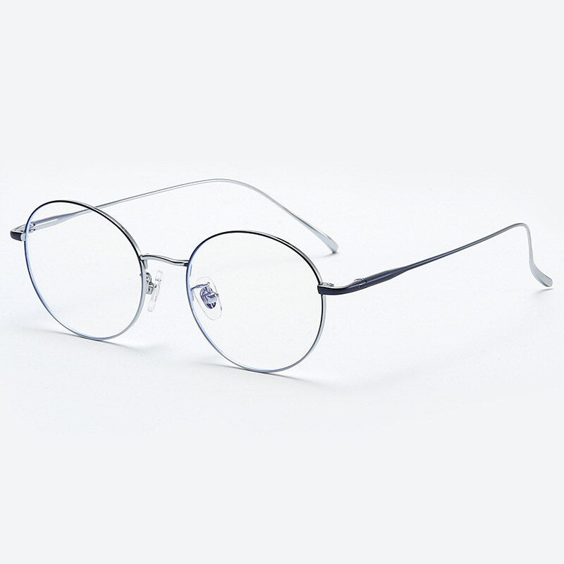 Aissuarvey Titanium Round Full Rim Frame Unisex Eyeglasses Full Rim Aissuarvey Eyeglasses Navy blue silver  