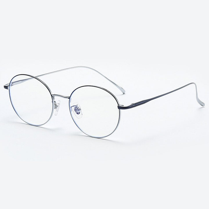 Aissuarvey Titanium Round Full Rim Frame Unisex Eyeglasses Full Rim Aissuarvey Eyeglasses Navy blue silver  