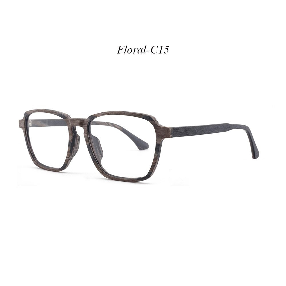 Hdcrafter Men's Full Rim Oversized Polygonal Square Wood Frame Eyeglasses 1694 Full Rim Hdcrafter Eyeglasses C15  
