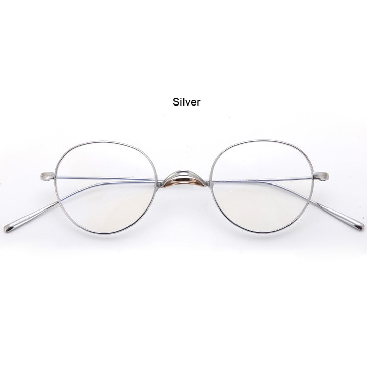 Muzz Unisex Full Rim Round Oval Titanium Frame Eyeglasses Mmmm1241 Full Rim Muzz Silver  