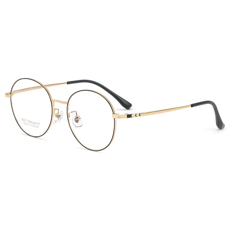 KatKani Unisex Full Rim Round Titanium Frame Eyeglasses 32249 Full Rim KatKani Eyeglasses Black Gold  