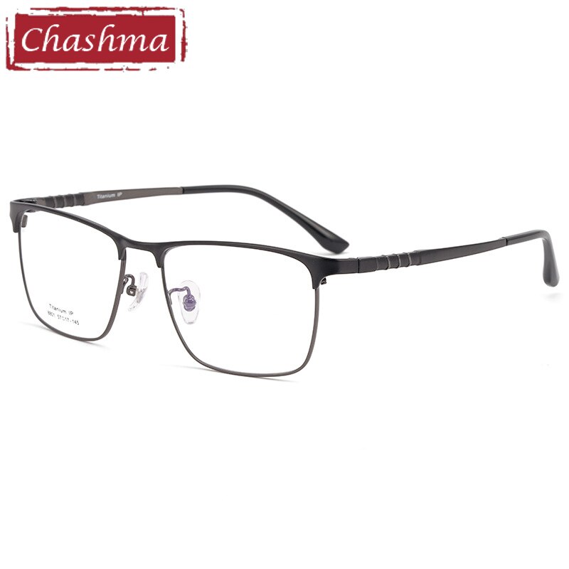 Chashma Ottica Men's Full Rim Square Titanium Eyeglasses 8801 Full Rim Chashma Ottica Black Gray  
