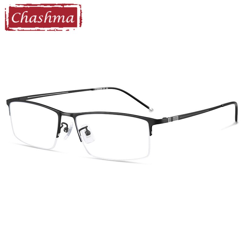 Chashma Ottica Men's Semi Rim Square Titanium Eyeglasses 990070 Semi Rim Chashma Ottica Black  